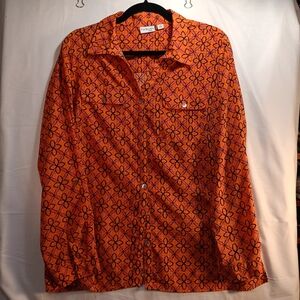 Kim Rogers Orange Geometric Button Down Shirt Size 1X